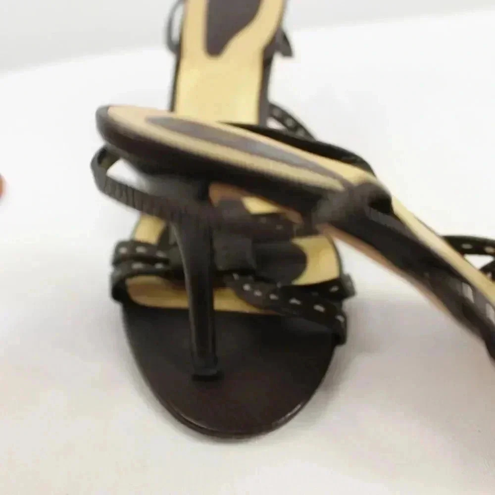 Bottega Venetta choc leather strap kitten heels size 40 - Picture 5 of 16